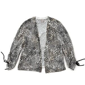 Chico's Leopard Animal Print Cardigan Long Sleeve Drawstring Cuff Size 0 Small